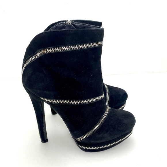 COLIN Stuart Zipper Suede Platform High Heel Boots In Black - Picture 5 of 9
